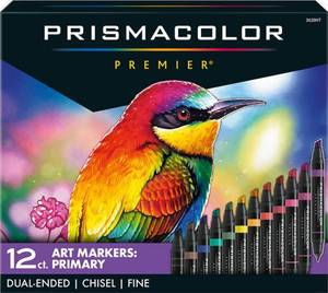 lot 2456 image: Prismacolor Premier Dual-Ended Art Markers, Chisel and Fine Tips, Primary Colors, 12 Count - Art Supplies, Alcohol-Based Ink, Coloring, Creative, Artist, Adult Coloring
