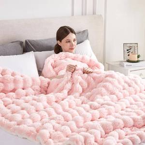 lot 3824 image: Serenhom 50x60 Inches Ultra-Soft Fuzzy Faux Fur Plush Throw Blanket - Thick, Warm Sherpa for Couch, Sofa, Bedroom, Camping - Decorative Blanket for Cozy Warmth, Bubble Pink