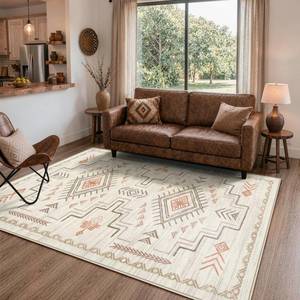 lot 3826 image: STARUIA 3x5 Washable Area Rug Western Clearance, Non-Slip Small Entryway Rug Beige Aztec Tribal Classic Boys Rug for Bedroom Low-Pile Carpet for Indoor Kitchen Bathroom(Beige 3x5)