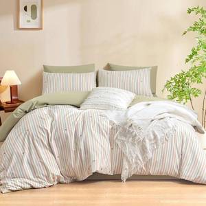lot 3828 image: BEDWAY 3 Piece Striped Duvet Cover Set, Soft Microfiber Bedding Set with Cute Heart Accents, Breathable and Wrinkle Resistant Duvet Cover with 2 Pillow Shams (Striped-Green, King (104�90))