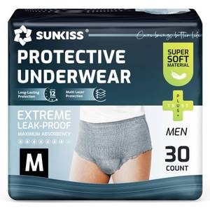 lot 3842 image: SUNKISS Super Soft Incontinence Underwear for Men, Medium, Grey, 30 Count