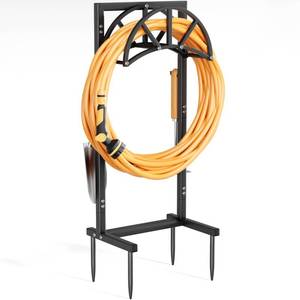 lot 3844 image: Mr IRONSTONE Garden Hose Holder Freestanding with 4 Spikes, Upgraded Water Hose Holder with Stainless Steel Screws, Heavy Duty Hose Stand Holds (Deep Black)