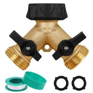 lot 4009 image: Biswing Garden Hose Splitter 2 Way, Heavy Duty Brass Connector Tap Splitter, Y Splitter 2 Valves with 2 Extra Rubber Washers