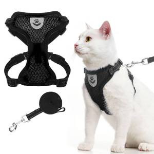 lot 4055 image: EXPAWLORER Cat Harness and Leash Set - Adjustable Escape Proof, Soft Reflective Vest Harness for Outdoor Walking, Breathable Lightweight Jacket for Small Medium Cats, Black S