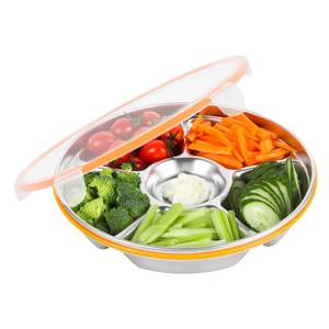 lot 5788 image: Motith 6-Compartment Stainless Steel Serving Tray with Lid