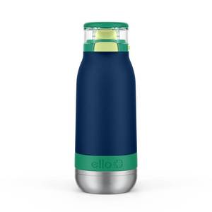 lot 6311 image: Ello Emma 14oz Insulated Stainless Kids Water Bottle with Straw, Tidal Wave