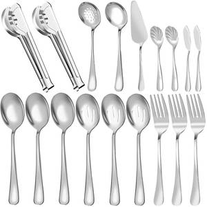 lot 6320 image: Serving Utensils Set for Buffet, 18 Pack Stainless Steel Serveware, Silver