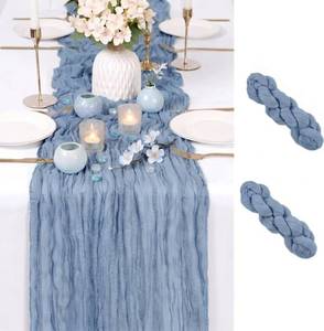 lot 6344 image: GRYSERIN Cheesecloth Table Runner 17x108 Inch Dusty Blue