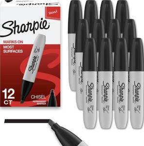 lot 6385 image: Sharpie Permanent Markers Chisel Tip Black 12 Count