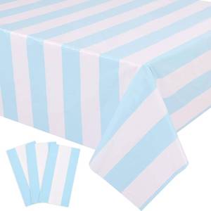 lot 6390 image: Kesfey Light Blue Striped Tablecloth 54x108 3-Pack