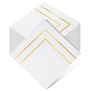 lot 6394 image: Ajcotahm White Paper Napkins Gold Foil Edge 200pc