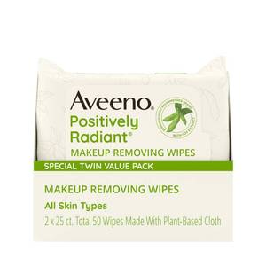 lot 6410 image: Aveeno Positively Radiant Makeup Remover Wipes Twin Pack