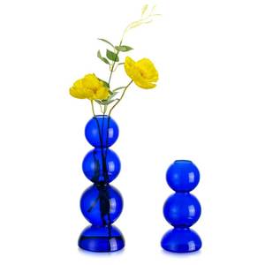 lot 6413 image: Hewory Glass Bubble Vase Royal Blue Set of 2