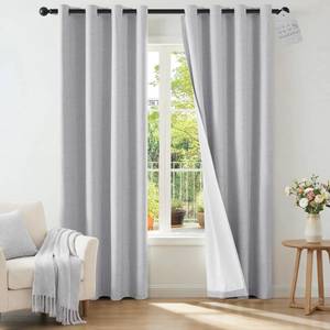 lot 8380 image: ChrisDowa 100% Blackout Curtain for Bedroom 90 Linen Curtains Light Grey