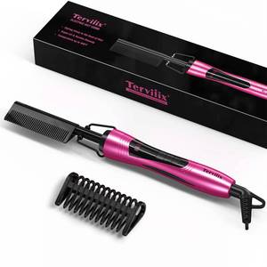 lot 8401 image: Hot Comb Electric by Terviiix, Pressing Combs for Natural Black Hair, Wigs & Beard, Anti-Scald Straightening Comb with Keratin & Argan Oil Infused Teeth, Temperatures Adjustable, 60 Min Auto Shut Off