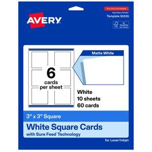 lot 8406 image: Avery� Square Cards, Sure Feed� Technology, 3 x 3, Matte White, Print-to-the-Edge, Laser & Inkjet Compatible, 60 Total, Great for Product Branding, Marketing, and More