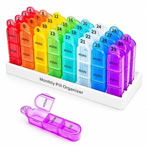 lot 8408 image: Cruxer Monthly 3 Times a Day Pill Organizer, Portable 31 Day Medicine Box