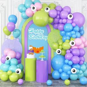 lot 8425 image: Monster Balloon Arch Garland Kit, Purple Green Blue Pink Teal Balloons
