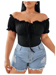 lot 8426 image: WDIRARA Womens Plus Size Off The Shoulder T Shirt Black