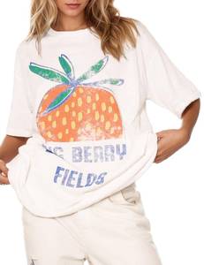 lot 8427 image: Mewunan Womens 100% Cotton Graphic Oversized Vintage Breathable T Shirt L