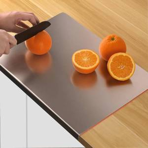 lot 8429 image: HUAKENER Large Stainless Steel Cutting Board for Kitchen, with Silicone Mat