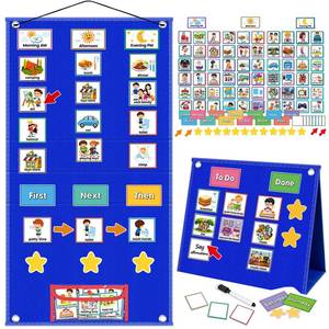 lot 8430 image: ALSLEA Large Visual Schedule for Kids with Autism Chore Chart for Kids Daily Routine Chart Autism Learning Materials Toddler Planning Board Visual Schedule for Classroom, Home with 124 Cards (Blue)