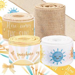 lot 8463 image: Waydress 4 Rolls Here Comes The Sun Ribbon 2.5 Inch Wired Baby Shower Ribbon for Diaper Cake Wreaths Bows Gift Wrapping DIY Crafts Girl Baby Shower Decoration(Yellow)
