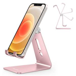 lot 8474 image: OMOTON Adjustable Cell Phone Stand, C2 Aluminum Desktop Phone Holder Dock Compatible with iPhone 15 14 13 Xs XR 8 Plus 7 6, Samsung Galaxy, Google Pixel, Android Phones, Rose Gold