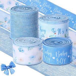 lot 8475 image: Waydress 4 Rolls Blue Its A Boy Theme Ribbon 2.5 Inch Wired Baby Shower Ribbon for Diaper Cake Wreaths Bows Gift Wrapping DIY Crafts Boy Baby Shower Decoration
