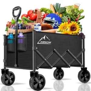 lot 9227 image: AMNOW 100L Collapsible Wagon Cart with All Terrain Wheels, 350LBS, Black