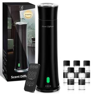 lot 9232 image: Hotel Scent Diffuser Starter Kit - 1500 Sq Ft Coverage, Premium Plastic Essential Oil Diffuser, Waterless Diffuser for Home, Hotel, Office, 5 Scent Essential Oils Included, Large Room, Black, 11In