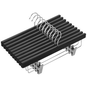lot 9240 image: AMKUFO 20pcs Wooden Pants Hangers Solid Pants Hangers with Adjustable Clips 14 Inch Black Wood Skirt Hangers Trousers Bottom Hangers with Non-Slip Clips and 360° Swivel Hook