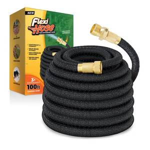 lot 9243 image: Flexi Hose Lightweight Expandable Garden Hose, 100FT -Retractable Garden Hose, Water Hose - No-Kink Flexibility, 34 Inch Solid Brass Fittings and Double Latex Core