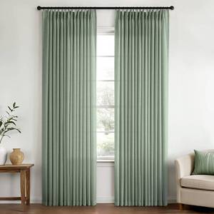 lot 9244 image: ANRODUO Sage Green Pinch Pleated Linen Curtains 90 Inches Long 2 Panels