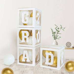 lot 9249 image: 2026 Graduation Decorations - 4Pcs White Balloon Boxes with Letters 2026&Grad for Preschool Kindergarten Middle High School College Graduation Party Decorations Class of 2026