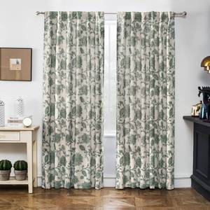 lot 9260 image: DriftAway Linen Floral Paisley Blackout Curtains, W52 x L84, Loden Green