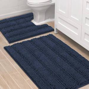 lot 9292 image: H.VERSAILTEX Bathroom Rugs Bath Rug Set 2 Piece Bathroom Contour Rug Toilet Mat Sets Non Slip Contour Bath Rug Ultra Thick Water Absorbent Striped Bath Mats Washable(36 x 24 Plus 20 x 24 U, Navy)