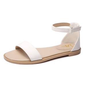 lot 9304 image: LM Womens Flat Sandals Open Toe One Band Ankle Strap Sandals Casual Summer Flat Sandals (10, White)