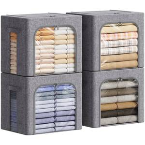 lot 9305 image: Lifewit 4 Pack Clothes Storage Bins with Metal Frame, Stackable Storage Box
