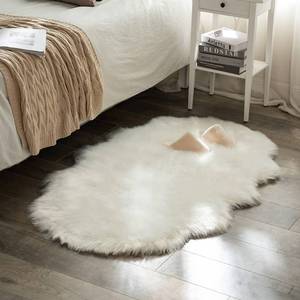 lot 9309 image: MIULEE Fluffy Area Rug 3x5 ft Faux Fur Sheepskin Rug for Bedroom White