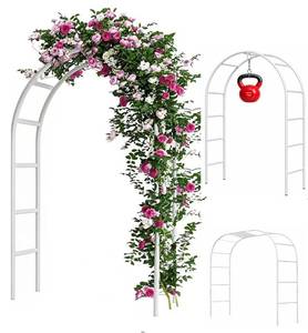 lot 9310 image: Adorox Metal Garden Arch Trellis for Climbing Plants 7.8ft Outdoor Arch Wedding Halloween Christmas Vine Trellis Pumpkin Archway Assemble Freely 2 Sizes White