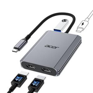 lot 10413 image: Acer 4-in-1 USB C Hub, Type C to Dual HDMI Adapter 4K60Hz