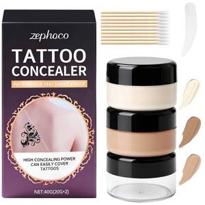 lot 10414 image: Tattoo Cover Up Makeup Waterproof, 2 Colors Mix Foundation Full Coverage Tattoo Coverup Make Up for Leg Neck Body, Scars Vitiligo Veins Dark Spots Long Lasting Concealer for All Skin, Ivory Dark 1.4oz
