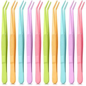 lot 10416 image: Honoson 10 Pcs Stainless Steel Tweezers for Crafting with Curved Serrated Tip Multipurpose Forceps Sewing Machine Tweezers Bulk (Colorful)
