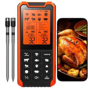 lot 10421 image: HOPEPOP Wireless Meat Thermometer Digital - NIST Certified Accuracy, Dual Monitoring Standalone Large LCD Base & App Control, 2 Meat Probes for Grill BBQ Smoker Oven (Orange)