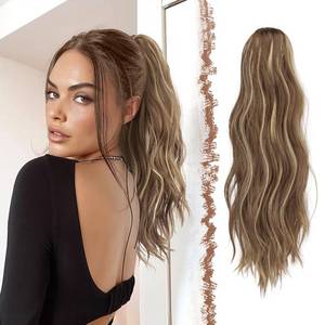 lot 10427 image: FESHFEN Ponytail Extensions, Long Claw Clip in Ponytail Hairpiece Synthetic Pony Tails Hair Piece Natural Wavy Hairpieces for Women, 20 inch Light Brown & Blonde