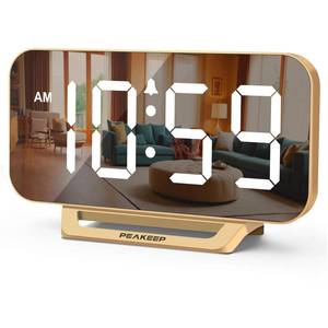lot 10435 image: Peakeep Slim Digital Mirror Aesthetic Alarm Clock for Bedrooms Desk Decor