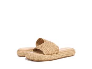 lot 10436 image: Vince Eva Platform Slide Sandals Toasted Wheat Raffia 7 M