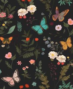 lot 10437 image: VOLEAAR Black Dark Butterfly Floral Peel and Stick Wallpaper 17.5 x 118