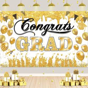 lot 10448 image: White Gold Graduation Decoration Banner, White Gold Congrats Grad Banner 2026 for Class of 2026 High School College Graduation Party 70.8x43.3 inch